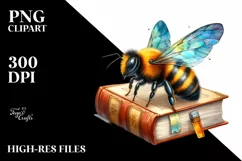 Vibrant Bee on Book | Watercolor Clipart Product Image 1