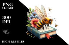 Vibrant Bee on Book | White Background | Clipart Product Image 2