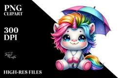 Happy Unicorn with Umbrella, Style PNG Product Image 2