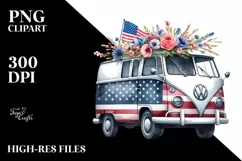 Van with Flowers USA Flag | Sublimation Clipart Product Image 3