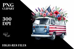 Van with Flowers USA Flag | Sublimation Clipart Product Image 3