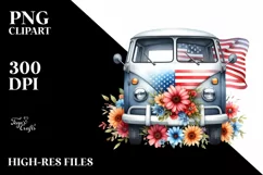Van with Flowers USA Flag | Sublimation Clipart Product Image 3