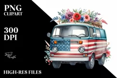 Van with Flowers USA Flag | Sublimation Clipart Product Image 1