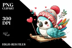 Cute Baby Macaw on Sleigh PNG Product Image 1