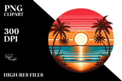 Retro Tropical Beach Sunset, PNG Product Image 2