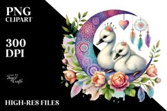 Colorful Watercolor Digital Painting with Cute Boho Swan and Product Image 2