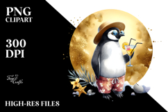 Happy Penguins in Beachwear, Gold Foil Circle PNG Product Image 2