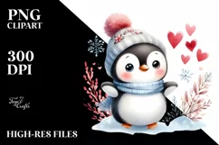 Cute Baby Penguin on Sleight PNG Product Image 3
