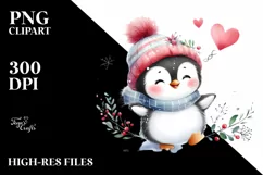 Cute Baby Penguin on Sleight PNG Product Image 1
