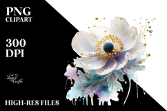 Anemone with Golden Insertions, Watercolor PNG Product Image 2