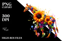 Abstract Watercolor Giraffe with Sunflower Body PNG Product Image 2
