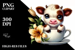 Smiling Highland Cow with Lily, Transparent PNG Product Image 2