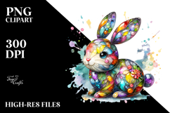 Colorful Wooden Bunny on Splashy Background, PNG Product Image 2