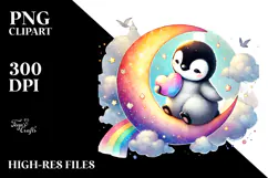 Colorful Baby Penguin on Cloud PNG Product Image 2