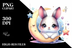 Colorful Cute Baby Snowshoe Hare Moon Clipart Product Image 3