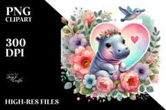 Colorful Baby Hippo with Heart PNG Product Image 2
