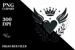 Simple Paintbrush Style Heart with Wings and Crown PNG Product Image 2