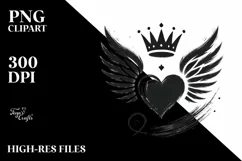 Simple Paintbrush Style Heart with Wings and Crown PNG Product Image 2