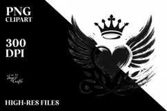 Simple Paintbrush Style Heart with Wings and Crown PNG Product Image 2