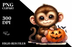 Cute Baby Monkey with Pumpkin PNG Product Image 3