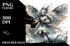 Washed Watercolor Gothic Fairy Running PNG Product Image 1