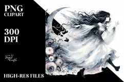 Washed Watercolor Gothic Fairy Running PNG Product Image 3