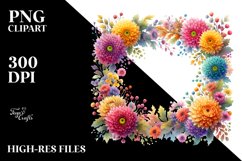 Colorful Watercolor Frame with Chrysanthemum | Clipart Product Image 3
