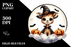 Cute Baby Giraffe on Cloud for Halloween PNG Product Image 1