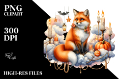 Fox on Halloween Cloud with Candles PNG Product Image 2