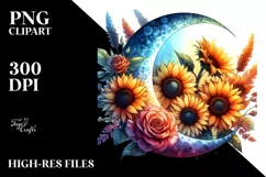 Vibrant Half Moon with Sunflowers, PNG Product Image 3
