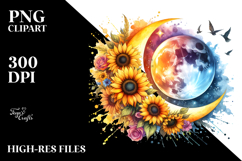 Vibrant Half Moon with Sunflowers, PNG Product Image 2
