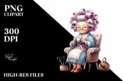 Old Lady Sitting on Chair with Tea Cup | Clipart Product Image 3