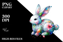 Colorful Pastel Bunny Made of on Splashy Background, PNG Product Image 2