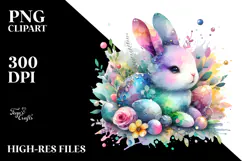 Colorful Pastel Bunny Made of on Splashy Background, PNG Product Image 2