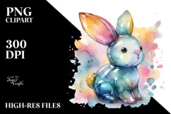Colorful Pastel Bunny Made of on Splashy Background, PNG Product Image 2