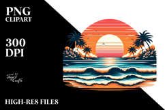 Retro Tropical Beach Sunset, Clipart PNG Product Image 2