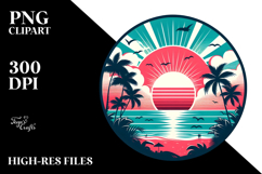Retro Tropical Beach Sunset, Clipart PNG Product Image 2