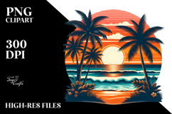 Retro Tropical Beach Sunset, Clipart PNG Product Image 2