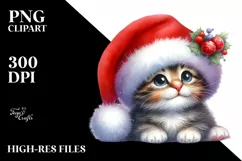 Cute Baby Cat with Santa Hat PNG Product Image 1