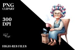 Old Lady Sitting on Chair with Hair Curlers | Clipart Product Image 1