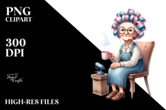 Old Lady Sitting on Chair with Hair Curlers | Clipart Product Image 2