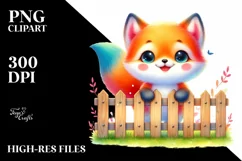 Colorful Baby Fox on Invisible Fence | Sublimation | Clipart Product Image 1