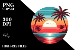 Retro Tropical Beach Sunset, Clipart PNG Product Image 2