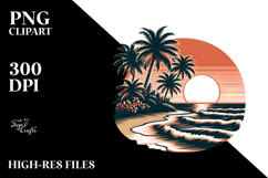 Vintage Tropical Beach Sunset Tshirt Vector Clipart Product Image 2