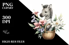 Watercolor Zebra Basket Calla Lily Bouquet | Sublimation | Product Image 1