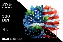 Vibrant Abstract Tree USA Flag Colors PNG Product Image 3