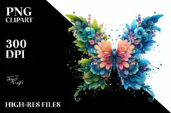 Vibrant Abstract Flowers Butterfly PNG Product Image 3