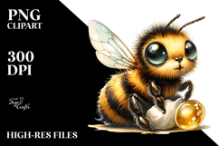 Digital Watercolor Baby Bee with Big Eyes, PNG Product Image 2