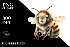 Digital Watercolor Baby Bee with Big Eyes, PNG Product Image 2