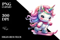 Cute Baby Unicorn Skiing Clipart Product Image 3